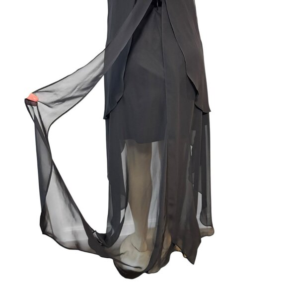 Adrianna Papell "Hailey" Black Halter‎ Evening Gown Asymmetrical Hi Lo Layered 8 - Picture 10 of 14